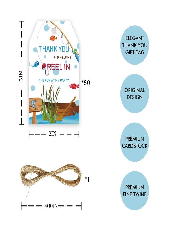 FORSHEEP 50pcs Fishing Thank You Tags, Fishing Gift Tag with String for Birthday, Fish Thank You Paper Tags for Retirement Party Favors - Image 2